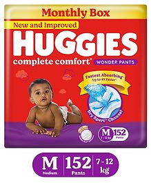 Huggies Complete Comfort Wonder Pants, India's Fastest Absorbing Diaper | M Size, 152 Diapers