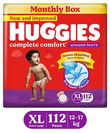 Huggies Complete Comfort Wonder Pants, India's Fastest Absorbing Diaper | XL Size, 112 Diapers