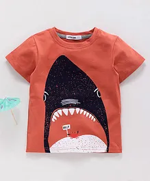 Little One Half Sleeves Tee Shark Print - Orange
