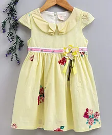 Smile Rabbit Cap Sleeves Floral Frock - Yellow