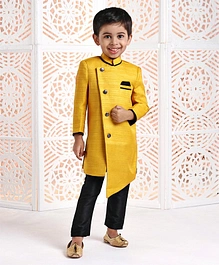 Babyhug Full Sleeves Sherwani With Pocket Square - Yellow