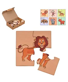 RK Cart Wild Animals Wooden Jigsaw  Puzzles Set Of 6 - Multicolour