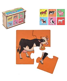 RK Cart Farm Animal Wooden Jigsaw Puzzle Set of 6 - Multicolour