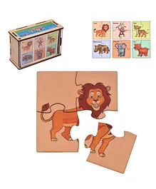 RK Cart Wild Animals Wooden Jigsaw Puzzle Set Of 6 - Multicolour