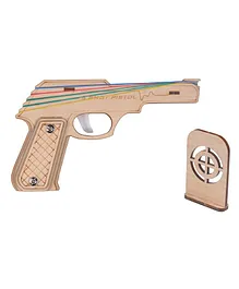 RK Cart Semi Automatic Wooden Rubber Band Shooting Gun Toys With Target - Brown