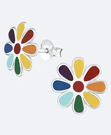 Aww So Cute Flower Design 925 Sterling Silver Earrings - Multi Colour