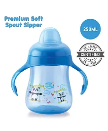 Buddsbuddy Premium Soft Spout Sipper With Dual Handle Panda Print Blue - 250 ml