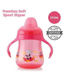 Buddsbuddy Premium Soft Spout Sipper With Dual Handle Panda Print Pink - 250 ml