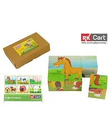 RK Cart Farm Animals Wooden Cube Puzzles Multicolour - 6 Pieces