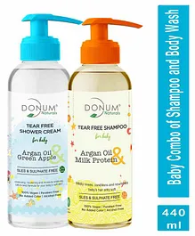 Donum Naturals Baby Combo Pack Of Tear Free Body Wash &  Shampoo with Argan Oil  Green Apple & Milk Protein sulphate free - Each 220 ml