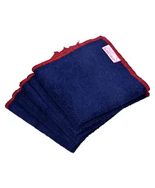 Mumma's Touch Bamboo Baby Face Towel Set of 5 - Navy Blue with Red Border