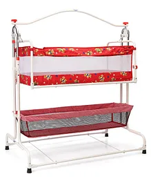 New Natraj Compact Cradle With Basket Teddy Bear Print - Red White