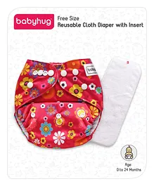 Babyhug Free Size Reusable Cloth Diaper With Insert Floral Print - Red (Packaging May Vary)