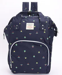 Multifunctional Floral Print Diaper Backpack - Navy Blue