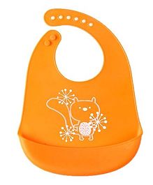 Syga Adjustable Snap Button Bib With Crumb Catcher Cartoon Print - Orange