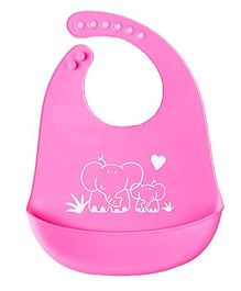 Syga Adjustable Snap Button Bib With Crumb Catcher Cartoon Print - Pink