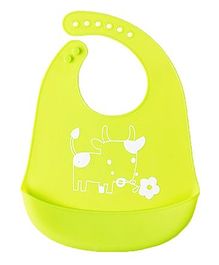 Syga Adjustable Snap Button Bib With Crumb Catcher Cartoon Print  - Green