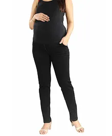 Mamma's Maternity Solid Full Length Denim Jeans - Black