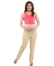 Mamma's Maternity Solid Full Length Trousers - Beige