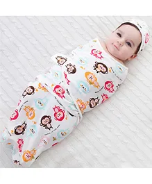 Babymoon Organic Cotton Baby Swaddle Wrap Muslin Cloth Sleeping Bag Monkey Print - Multicolour