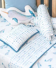 Masilo Organic Cotton Bedding Set Narwhals Print - Blue