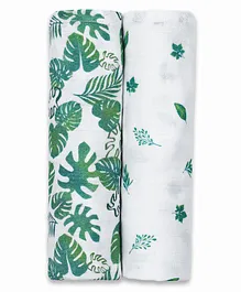  Masilo Bamboo Muslin Swaddle Tropical Print Pack of 2 - Green