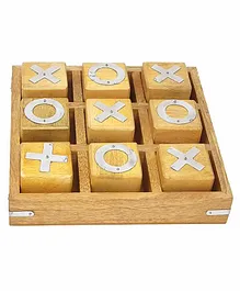 Desi Karigar Noughts and Crosses Game Brass Wooden Tic Tac Toe Game - Off White