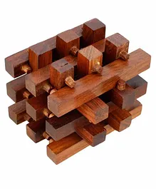 Desi Karigar Handmade Wooden IQ Teaser Puzzle Magic Games Jailed Square for Children Unique Gifts - Brown