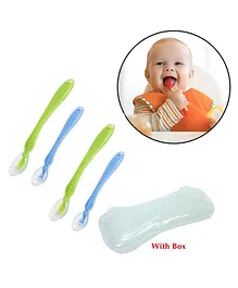 Safe-O-Kid Soft Silicone Tip Spoons Pack of 4 - Green Blue