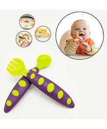 Safe-O-Kid Soft Tip Silicone Spoon & Fork Pack Of 2 - Green Purple