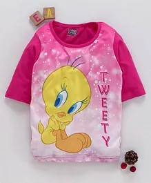 Eteenz Three Fourth Sleeves Top Tweety Print - Pink
