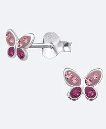 Aww So Cute Butterfly Design 925 Sterling Silver Earrings - Purple