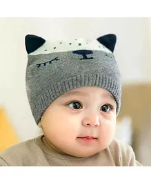 Ziory Winter Wear Cap Cat Design - Grey