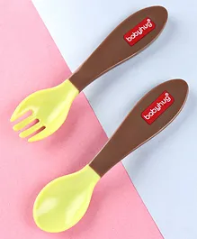 Babyhug Ergo Grip Spoon & Fork Set - Brown