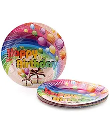 Karmallys Printed Paper Plates Happy Birthday Balloons And Gift Box Print - 22 cm