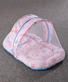 Zoe Cotton Blend Baby Mattress With Mosquito Net & Pillow Animals Print - Pink
