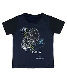 Disney By Crossroads Lion Print Half Sleeves T-Shirt - Navy Blue