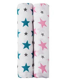 Haus & Kinder Cotton Muslin Swaddle Wrap Twinkle Print Pack of 2 -  Turquoise and Pink