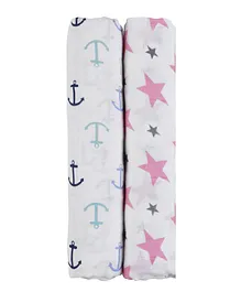 Haus & Kinder Cotton Muslin Swaddle Wrap Anchor  and Twinkle Print Pack of 2 - Pink