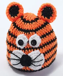 Knits & Knots Tiger Face Decorated Crochet Cap - Orange