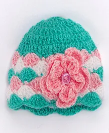 Knits & Knots Flower Decorated Crochet Cap - Green