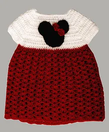 Knits & Knots Mouse Ears Decorated Half Sleeves Dress - Red & White