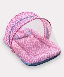 Zoe Cotton Blend Baby Mattress With Mosquito Net & Pillow Polka Dots Print - Pink