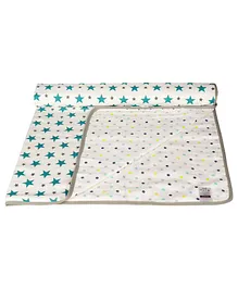 haus & kinder Cotton Muslin Triple Layer Baby Blanket Cum Dohar, Turquoise Star & Dots Print, 100 x 120 cm