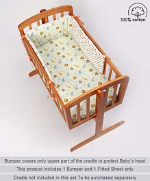 Babyhug Premium Cotton Head Support Bumper with Fitted Sheet for Cradle - Jungle Safari Theme 