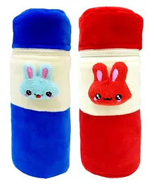 Brandonn Velvet Feeding Bottle Covers With Animal Motifs Fits 250 ml Bottle Set of 2 - Red Blue