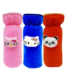 Brandonn Velvet Feeding Bottle Covers With Animal Motifs Fits 250 ml Bottle Set of 3 - Multicolor