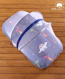 Babyhug Cotton Bedding Set with Mosquito Net Dino Kingdom Print - Navy Blue
