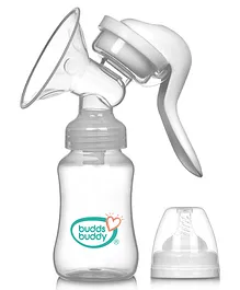 Buddsbuddy Premium Wella BPA Free Manual Breast Pump Most Safe and Comfortable  With Extra Feeding Bottle- White