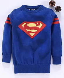 Mom's Love Full Sleeves  Pullover Sweater Superman Design - Blue